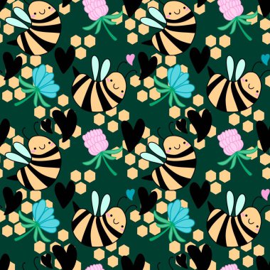 Duvar kağıtları, kumaşlar, tekstil ve ambalajlar, hediyeler, kartlar, çarşaflar ve ambalaj kağıtları için kusursuz arı deseni. Yüksek kaliteli illüstrasyon 