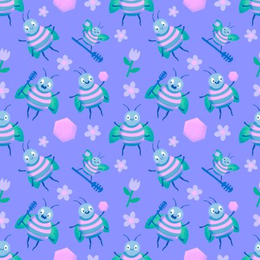 Duvar kağıtları, kumaşlar, tekstil ve ambalajlar, hediyeler, kartlar, çarşaflar ve ambalaj kağıtları için kusursuz arı deseni. Yüksek kaliteli illüstrasyon 