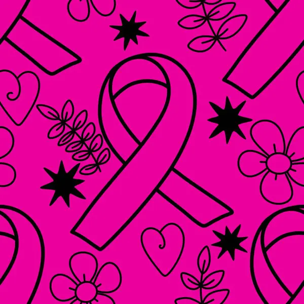Göğüs kanseri ayı, ambalaj kağıdı, tıbbi aksesuar ve ilaç tekstili için kusursuz pembe kurdele günü deseni. Yüksek kaliteli illüstrasyon 