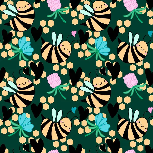 Duvar kağıtları, kumaşlar, tekstil ve ambalajlar, hediyeler, kartlar, çarşaflar ve ambalaj kağıtları için kusursuz arı deseni. Yüksek kaliteli illüstrasyon 