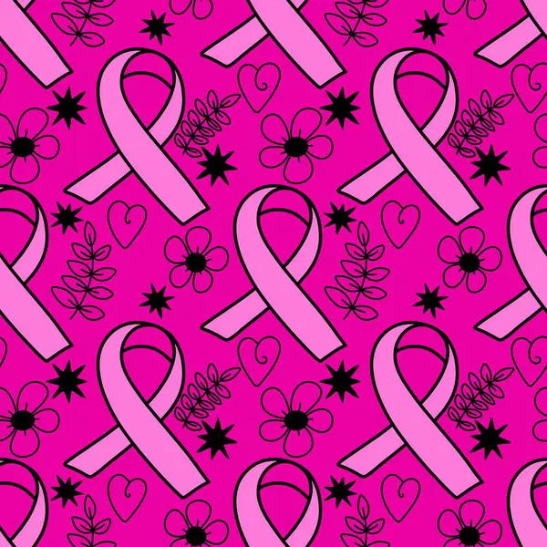 Göğüs kanseri ayı, ambalaj kağıdı, tıbbi aksesuar ve ilaç tekstili için kusursuz pembe kurdele günü deseni. Yüksek kaliteli illüstrasyon 
