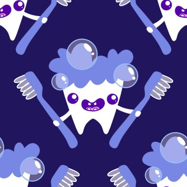 Kağıt, kumaş, çarşaf, çocuk giysisi baskısı, doktor aksesuarları ve eczane ambalajları için tıbbî ve kusursuz diş deseni. Yüksek kaliteli illüstrasyon