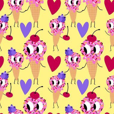 Kağıt, kumaş, çarşaf, çocuk giysisi baskısı ve yeni yıl partisi aksesuarları için kusursuz Noel dondurması deseni. Yüksek kaliteli illüstrasyon