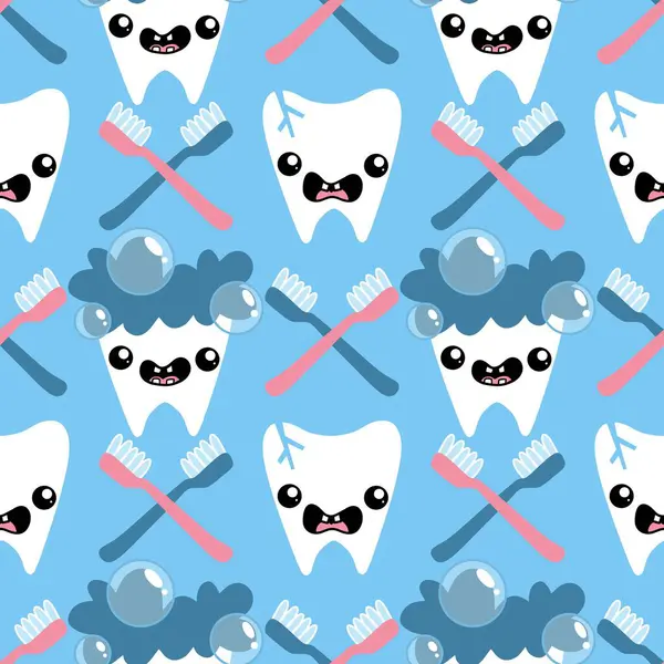 Kağıt, kumaş, çarşaf, çocuk giysisi baskısı, doktor aksesuarları ve eczane ambalajları için tıbbî ve kusursuz diş deseni. Yüksek kaliteli illüstrasyon