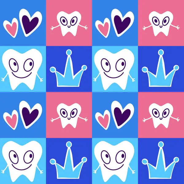 Kağıt, kumaş, çarşaf, çocuk giysisi baskısı, doktor aksesuarları ve eczane ambalajları için tıbbî ve kusursuz diş deseni. Yüksek kaliteli illüstrasyon