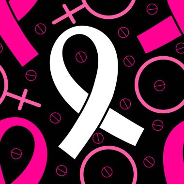 Göğüs kanseri ayı, ambalaj kağıdı, tıbbi aksesuar ve ilaç tekstili için kusursuz pembe kurdele günü deseni. Yüksek kaliteli illüstrasyon