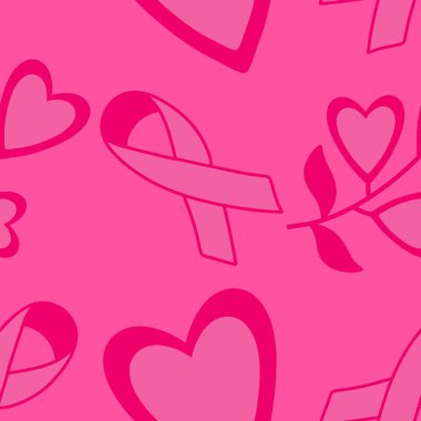 Göğüs kanseri ayı, ambalaj kağıdı, tıbbi aksesuar ve ilaç tekstili için kusursuz pembe kurdele günü deseni. Yüksek kaliteli illüstrasyon