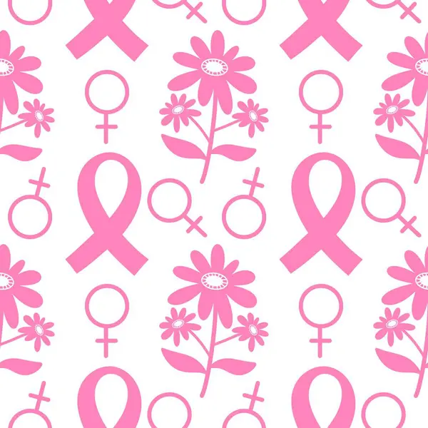 Göğüs kanseri ayı, ambalaj kağıdı, tıbbi aksesuar ve ilaç tekstili için kusursuz pembe kurdele günü deseni. Yüksek kaliteli illüstrasyon