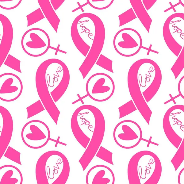 Göğüs kanseri ayı, ambalaj kağıdı, tıbbi aksesuar ve ilaç tekstili için kusursuz pembe kurdele günü deseni. Yüksek kaliteli illüstrasyon