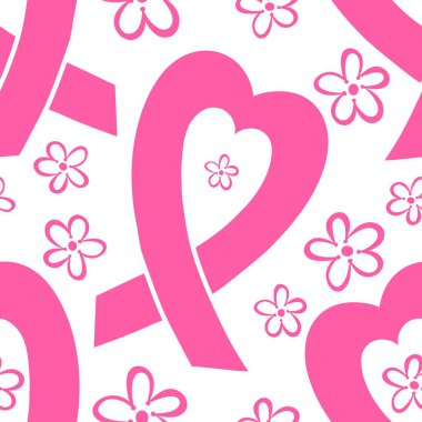 Göğüs kanseri ayı, ambalaj kağıdı, tıbbi aksesuar ve ilaç tekstili için kusursuz pembe kurdele günü deseni. Yüksek kaliteli illüstrasyon