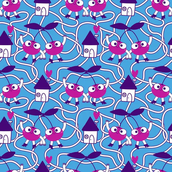 Kağıt, kumaş, çarşaf, çocuk giysileri, tekstil ürünleri, parti aksesuarları ve mutfak için yaz meyvesiz kiraz deseni. Yüksek kaliteli illüstrasyon