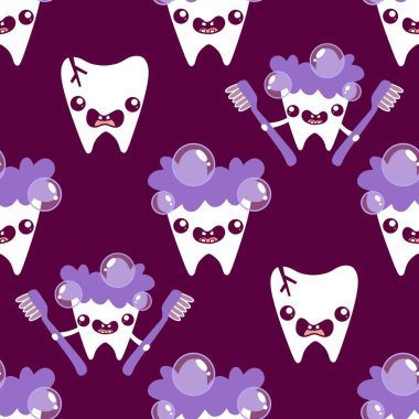 Kağıt, kumaş, çarşaf, çocuk giysisi baskısı, doktor aksesuarları ve eczane ambalajları için tıbbî ve kusursuz diş deseni. Yüksek kaliteli illüstrasyon