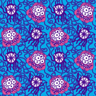 Cadılar Bayramı balkabakları kağıt, kumaş, çarşaf, çocuk giysisi baskısı, şenlik ambalajı ve sonbahar partisi aksesuarları için kusursuz canavar desenleri. Yüksek kaliteli illüstrasyon