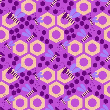 Duvar kağıtları, kumaşlar, tekstil ve ambalajlar, hediyeler, kartlar, çarşaflar ve ambalaj kağıtları için kusursuz arı deseni. Yüksek kaliteli illüstrasyon 