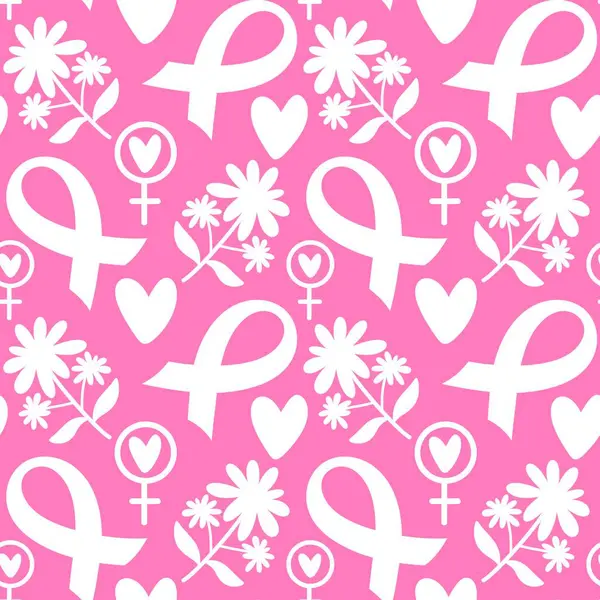 Göğüs kanseri ayı, ambalaj kağıdı, tıbbi aksesuar ve ilaç tekstili için kusursuz pembe kurdele günü deseni. Yüksek kaliteli illüstrasyon