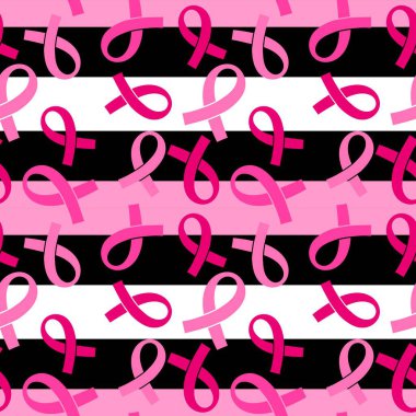 Göğüs kanseri ayı, ambalaj kağıdı, tıbbi aksesuar ve ilaç tekstili için kusursuz pembe kurdele günü deseni. Yüksek kaliteli illüstrasyon
