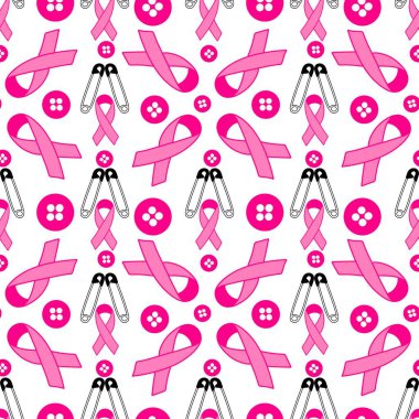 Göğüs kanseri ayı, ambalaj kağıdı, tıbbi aksesuar ve ilaç tekstili için kusursuz pembe kurdele günü deseni. Yüksek kaliteli illüstrasyon