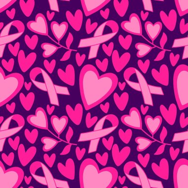 Göğüs kanseri ayı, ambalaj kağıdı, tıbbi aksesuar ve ilaç tekstili için kusursuz pembe kurdele günü deseni. Yüksek kaliteli illüstrasyon