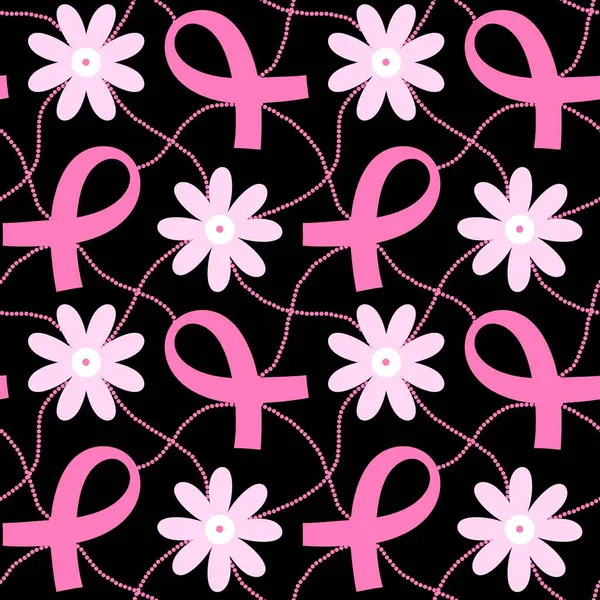 Göğüs kanseri ayı, ambalaj kağıdı, tıbbi aksesuar ve ilaç tekstili için kusursuz pembe kurdele günü deseni. Yüksek kaliteli illüstrasyon