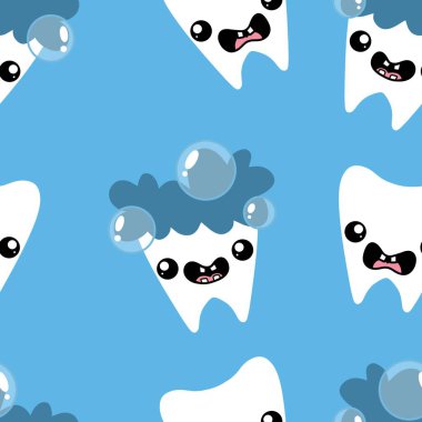 Kağıt, kumaş, çarşaf, çocuk giysisi baskısı, doktor aksesuarları ve eczane ambalajları için tıbbî ve kusursuz diş deseni. Yüksek kaliteli illüstrasyon