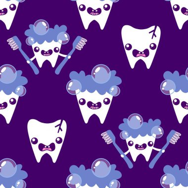 Kağıt, kumaş, çarşaf, çocuk giysisi baskısı, doktor aksesuarları ve eczane ambalajları için tıbbî ve kusursuz diş deseni. Yüksek kaliteli illüstrasyon