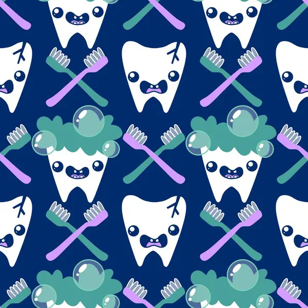 Kağıt, kumaş, çarşaf, çocuk giysisi baskısı, doktor aksesuarları ve eczane ambalajları için tıbbî ve kusursuz diş deseni. Yüksek kaliteli illüstrasyon