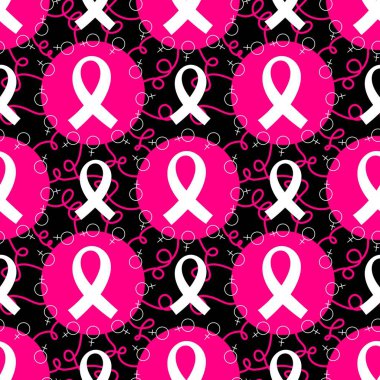 Göğüs kanseri ayı, ambalaj kağıdı, tıbbi aksesuar ve ilaç tekstili için kusursuz pembe kurdele günü deseni. Yüksek kaliteli illüstrasyon