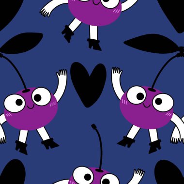 Kağıt, kumaş, çarşaf, çocuk giysileri, tekstil ürünleri, parti aksesuarları ve mutfak için yaz meyvesiz kiraz deseni. Yüksek kaliteli illüstrasyon