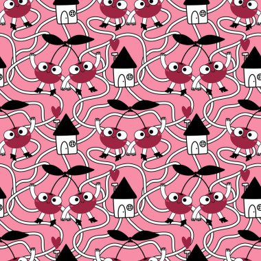 Kağıt, kumaş, çarşaf, çocuk giysileri, tekstil ürünleri, parti aksesuarları ve mutfak için yaz meyvesiz kiraz deseni. Yüksek kaliteli illüstrasyon