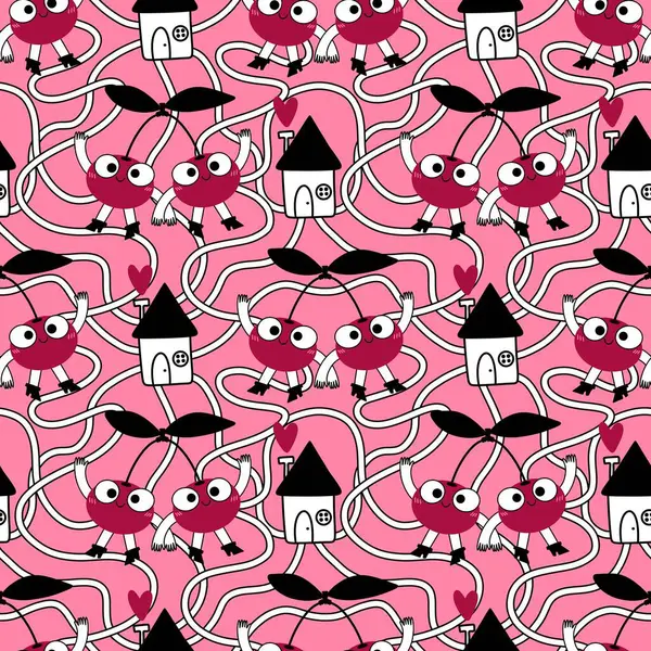 Kağıt, kumaş, çarşaf, çocuk giysileri, tekstil ürünleri, parti aksesuarları ve mutfak için yaz meyvesiz kiraz deseni. Yüksek kaliteli illüstrasyon