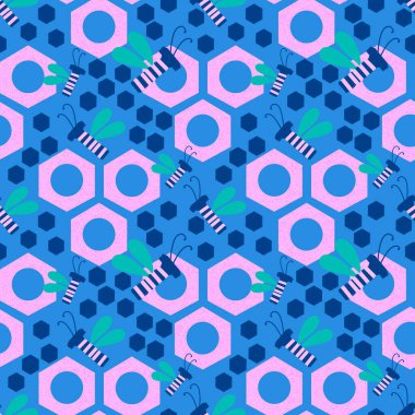 Duvar kağıtları, kumaşlar, tekstil ve ambalajlar, hediyeler, kartlar, çarşaflar ve ambalaj kağıtları için kusursuz arı deseni. Yüksek kaliteli illüstrasyon 