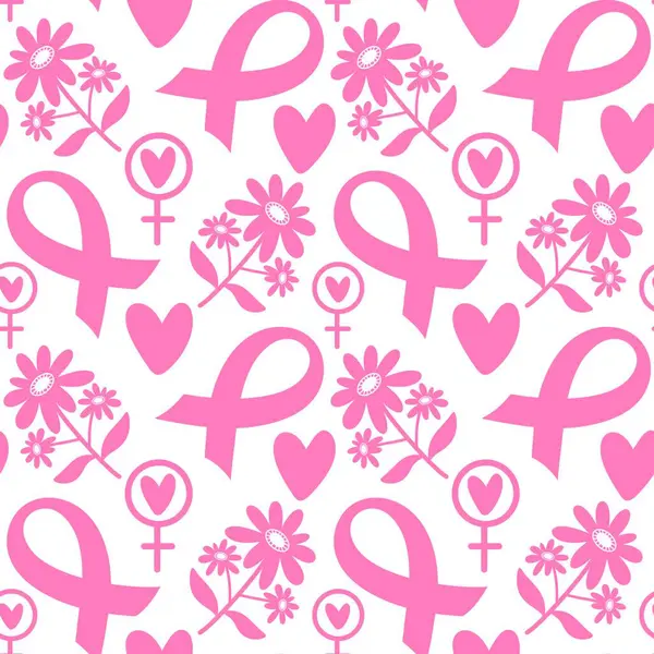 Göğüs kanseri ayı, ambalaj kağıdı, tıbbi aksesuar ve ilaç tekstili için kusursuz pembe kurdele günü deseni. Yüksek kaliteli illüstrasyon