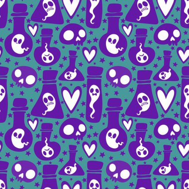 Cadılar Bayramı hayaletleri kağıt, kumaş, çarşaf ve çocuk giysileri baskısı, ambalaj ve şenlikli aksesuarlar için kusursuz çizgi film desenleri. Yüksek kaliteli illüstrasyon