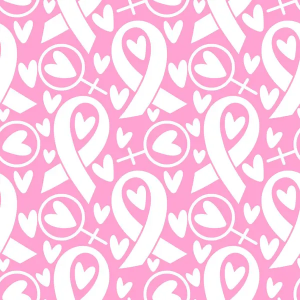 Göğüs kanseri ayı, ambalaj kağıdı, tıbbi aksesuar ve ilaç tekstili için kusursuz pembe kurdele günü deseni. Yüksek kaliteli illüstrasyon