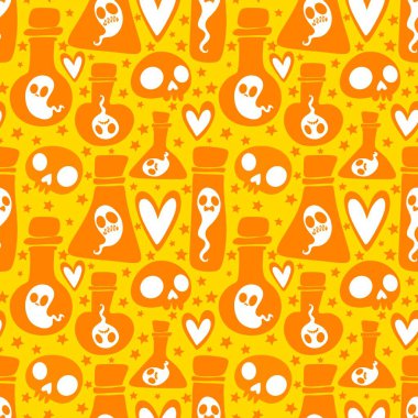 Cadılar Bayramı hayaletleri kağıt, kumaş, çarşaf ve çocuk giysileri baskısı, ambalaj ve şenlikli aksesuarlar için kusursuz çizgi film desenleri. Yüksek kaliteli illüstrasyon