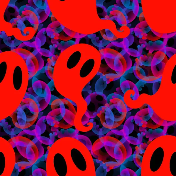 Cadılar Bayramı hayaletleri kağıt, kumaş, çarşaf ve çocuk giysileri baskısı, ambalaj ve şenlikli aksesuarlar için kusursuz çizgi film desenleri. Yüksek kaliteli illüstrasyon