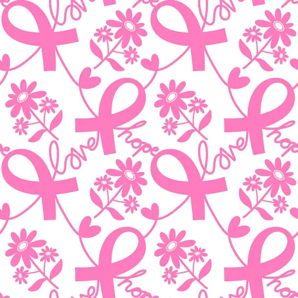 Göğüs kanseri ayı, ambalaj kağıdı, tıbbi aksesuar ve ilaç tekstili için kusursuz pembe kurdele günü deseni. Yüksek kaliteli illüstrasyon