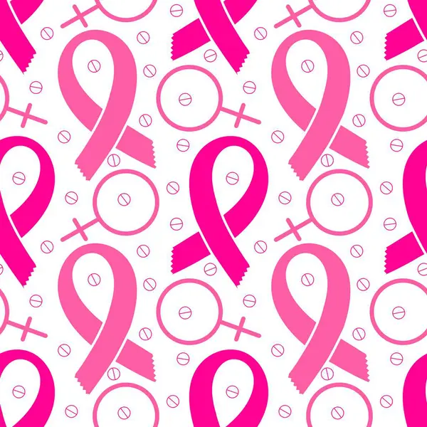 Göğüs kanseri ayı, ambalaj kağıdı, tıbbi aksesuar ve ilaç tekstili için kusursuz pembe kurdele günü deseni. Yüksek kaliteli illüstrasyon