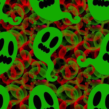 Cadılar Bayramı hayaletleri kağıt, kumaş, çarşaf ve çocuk giysileri baskısı, ambalaj ve şenlikli aksesuarlar için kusursuz çizgi film desenleri. Yüksek kaliteli illüstrasyon