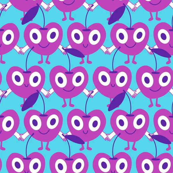 Kağıt, kumaş, çarşaf, çocuk giysileri, tekstil ürünleri, parti aksesuarları ve mutfak için yaz meyvesiz kiraz deseni. Yüksek kaliteli illüstrasyon