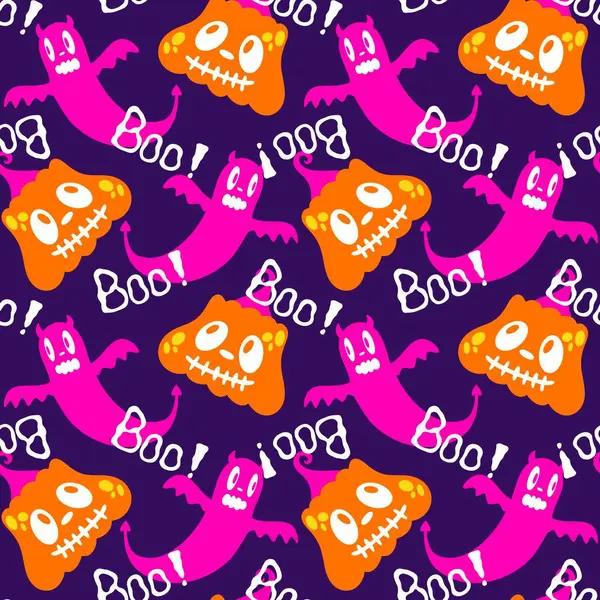 Cadılar Bayramı hayaletleri kağıt, kumaş, çarşaf ve çocuk giysileri baskısı, ambalaj ve şenlikli aksesuarlar için kusursuz çizgi film desenleri. Yüksek kaliteli illüstrasyon