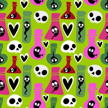 Cadılar Bayramı hayaletleri kağıt, kumaş, çarşaf ve çocuk giysileri baskısı, ambalaj ve şenlikli aksesuarlar için kusursuz çizgi film desenleri. Yüksek kaliteli illüstrasyon