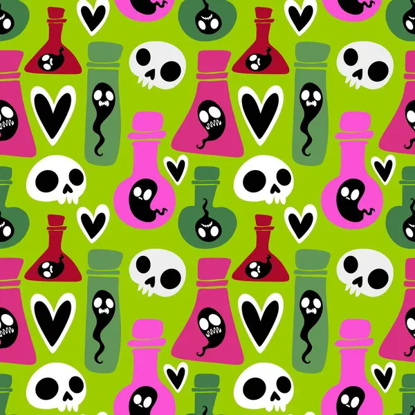 Cadılar Bayramı hayaletleri kağıt, kumaş, çarşaf ve çocuk giysileri baskısı, ambalaj ve şenlikli aksesuarlar için kusursuz çizgi film desenleri. Yüksek kaliteli illüstrasyon