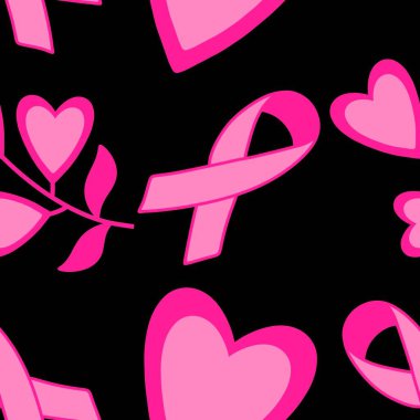 Göğüs kanseri ayı, ambalaj kağıdı, tıbbi aksesuar ve ilaç tekstili için kusursuz pembe kurdele günü deseni. Yüksek kaliteli illüstrasyon