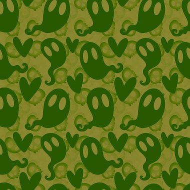 Cadılar Bayramı hayaletleri kağıt, kumaş, çarşaf ve çocuk giysileri baskısı, ambalaj ve şenlikli aksesuarlar için kusursuz çizgi film desenleri. Yüksek kaliteli illüstrasyon