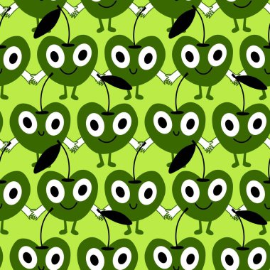 Kağıt, kumaş, çarşaf, çocuk giysileri, tekstil ürünleri, parti aksesuarları ve mutfak için yaz meyvesiz kiraz deseni. Yüksek kaliteli illüstrasyon