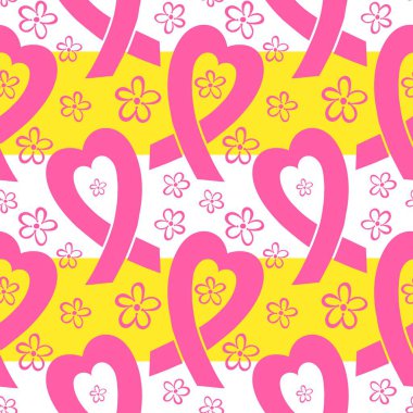 Göğüs kanseri ayı, ambalaj kağıdı, tıbbi aksesuar ve ilaç tekstili için kusursuz pembe kurdele günü deseni. Yüksek kaliteli illüstrasyon