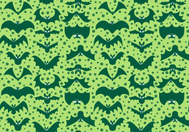 Cadılar Bayramı hayvanlarının karikatürleri karikatürsüz yarasaların canavar desenleri kağıt, kumaş, çarşaf ve çocuk giysileri baskısı ve sonbahar ambalajları ve parti aksesuarları. Yüksek kaliteli illüstrasyon