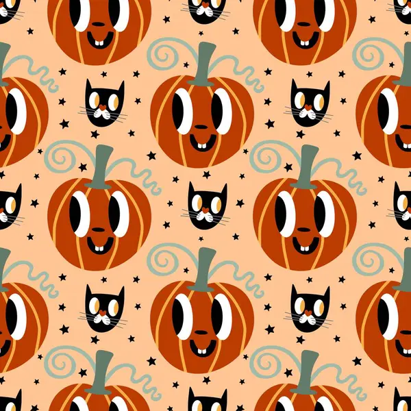 Cadılar bayramı hayvanları kusursuz kediler ve paket kağıdı, kumaş, çarşaf ve çocuk kıyafetleri ve parti aksesuarları için hayalet deseni. Yüksek kaliteli illüstrasyon