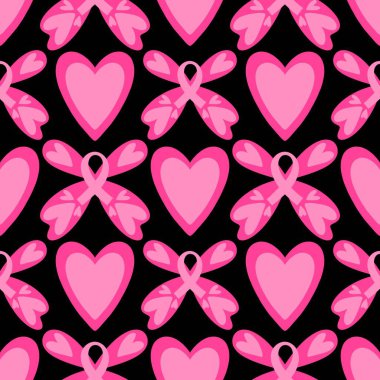 Göğüs kanseri ayı, ambalaj kağıdı, tıbbi aksesuar ve ilaç tekstili için kusursuz pembe kurdele günü deseni. Yüksek kaliteli illüstrasyon